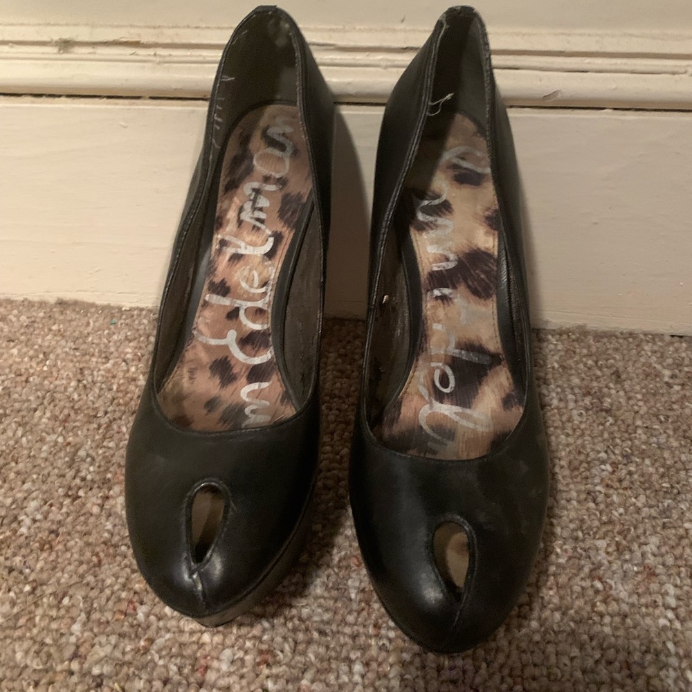 Leather Sam Edelman Peep Toe platform heels